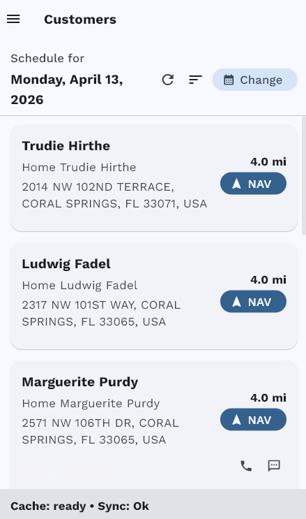Pool Billing Program mobile daily route for a technician